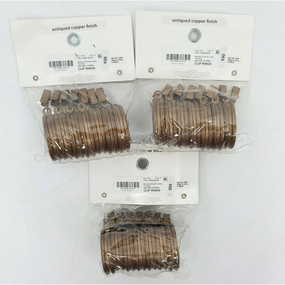 3 Pkg Martha Window Curtain Clip Rings Antiqued Copper Finish Fit 1.25" Rod 21Pc - Picture 2 of 7